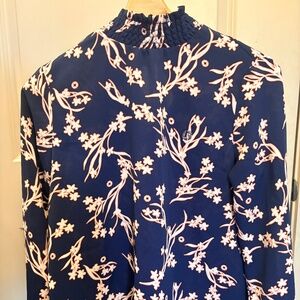 Chase Lands’ End Navy Floral Work Blouse | Size 6 | NWT
